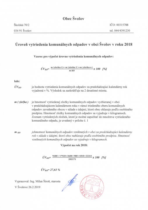 Úroveň vytriedenia 2018