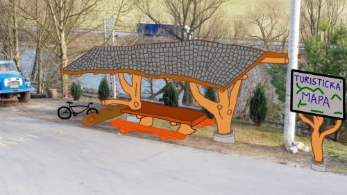Turistický altánok s prístreškom pre bicykle
